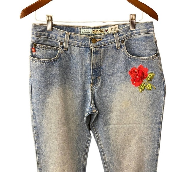 Vintage Y2k Light wash Patch rose boot cut jeans size 11 high rise - Picture 3 of 13